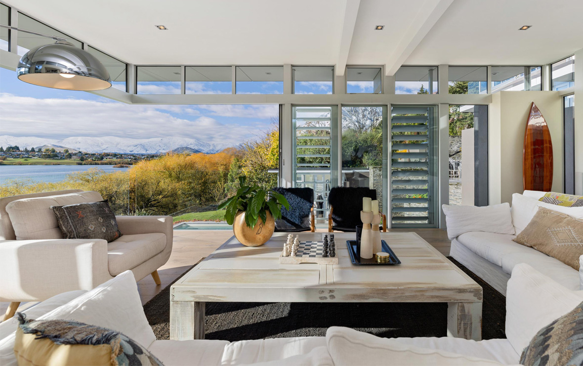 Lakeside Living Living Room With Lake View
